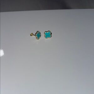 Gold and Turquoise floral Stud Earrings- luxury costume !